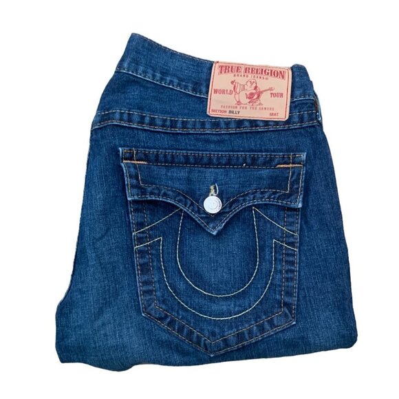 Vintage True Religion Jeans Shorts Size 38 BILLY Blue - Picture 1 of 5